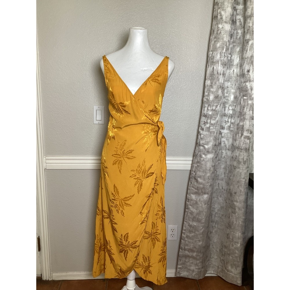 & Other Stories Paris Atelier Mustard Yellow Jacquard Floral Wrap Maxi Dress 2